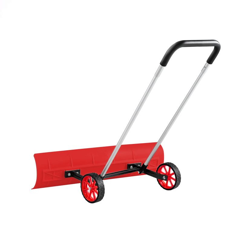 Snow Pusher Shovel with Wheels for Driveway, 37 Inch Bi-Directional Heavy Duty Plastic Snow Pusher on Wheels Rolling Snow Shovel