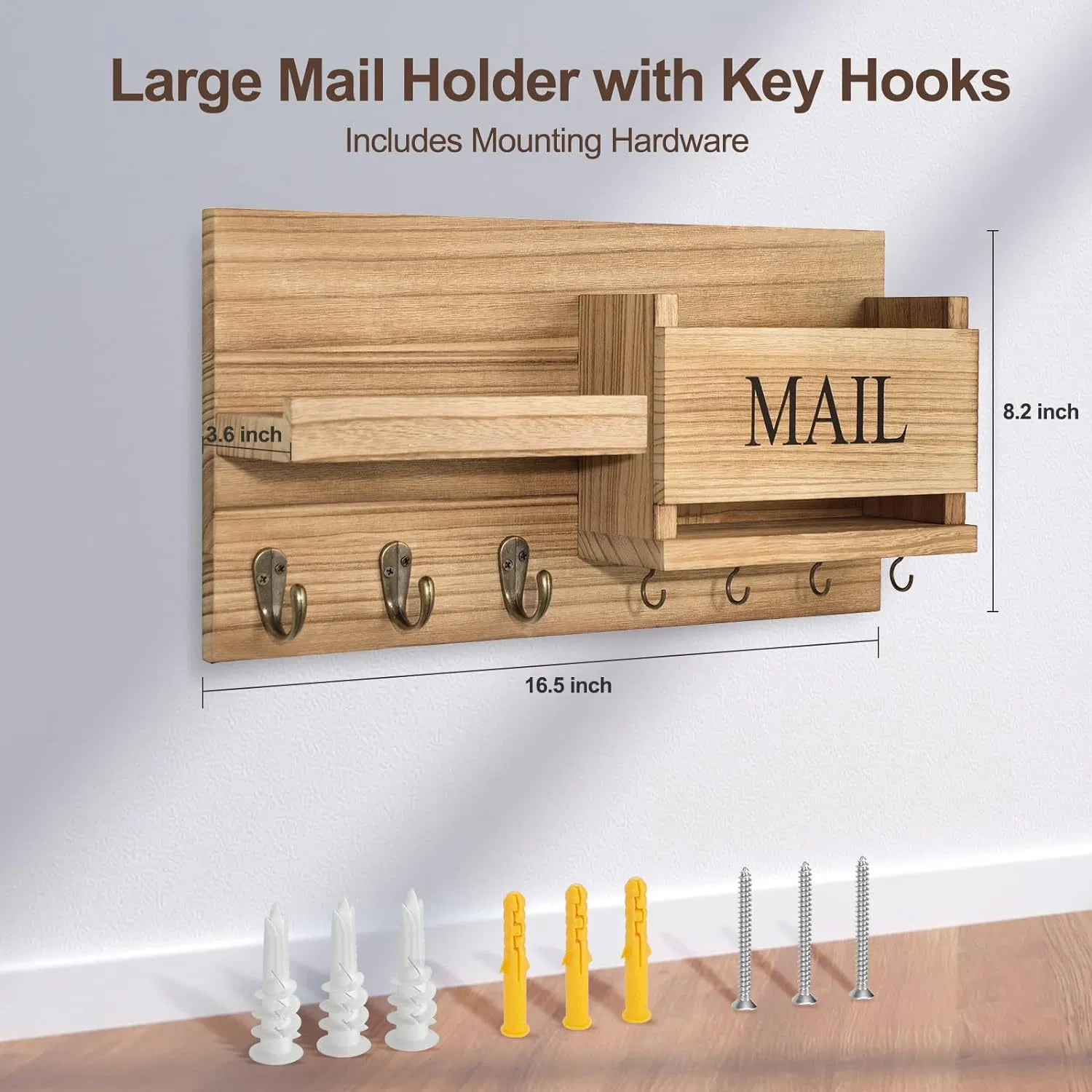 Key Holder with Shelf Includes Letter Holder and Hooks Ez29242