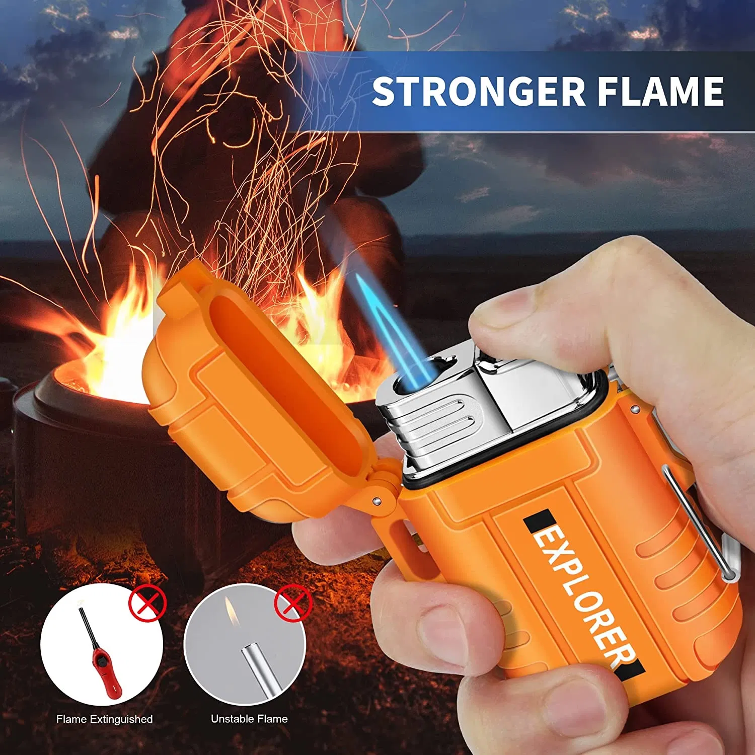Hot Sell Portable Blue Flame Jet Butane Turbo Cigar Lighter Waterproof Outdoor Camping with Lanyard for Cigarettes for Giveaways