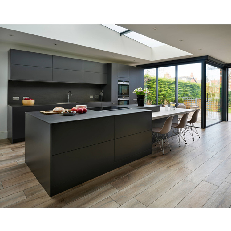 Black Matt Lacquer Laminated Modern Custom Kitchen Cabinet