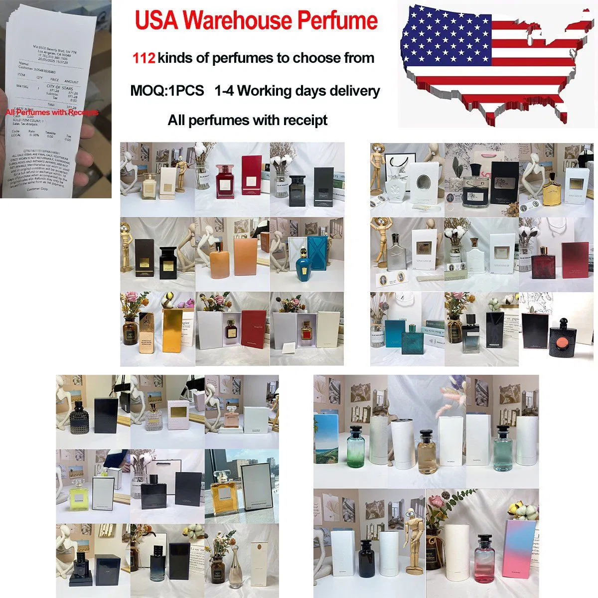 MOQ 1PCS USA Warehouse Original Perfumes 1-4 Working Days 75-125ml Top Quality Cologne with Receipt Long-Lasting Fragrance