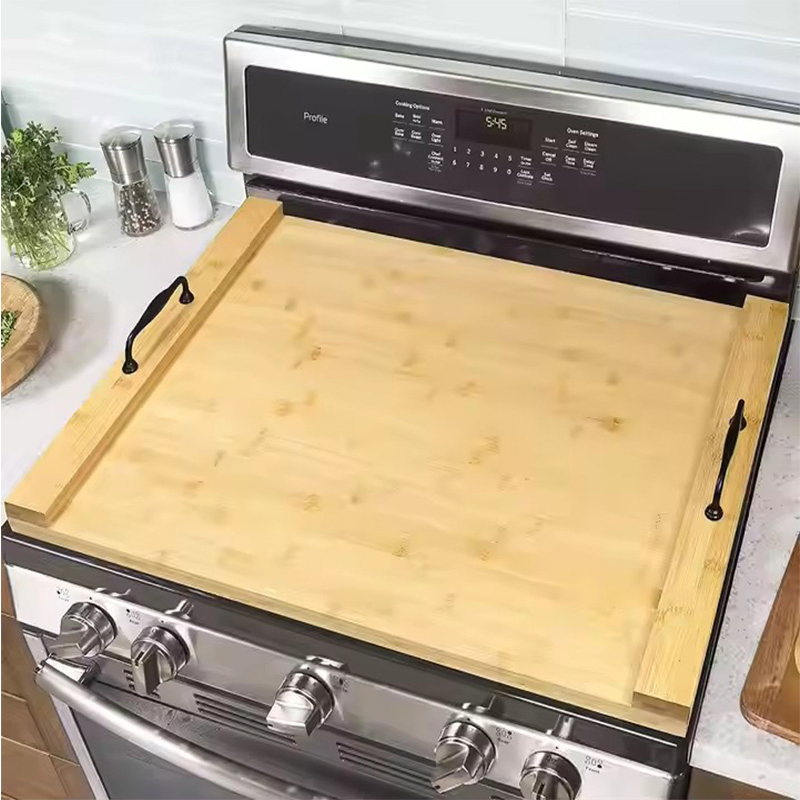 Bamboo Wood Noodle Board Stove Cover with Handles for Electric, Gas Stove Top