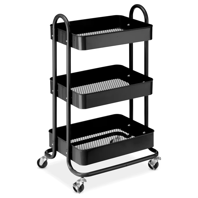 3-Tier Rolling Metal Utility Cart Mesh Storage Trolley for Salon