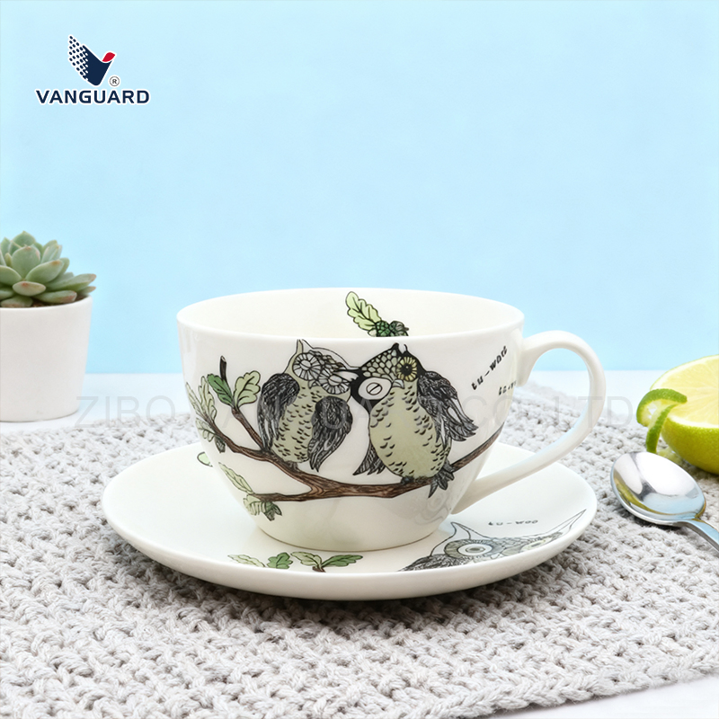 Керамическая чашка с блюдцем для ресторана, нанесение логотипа