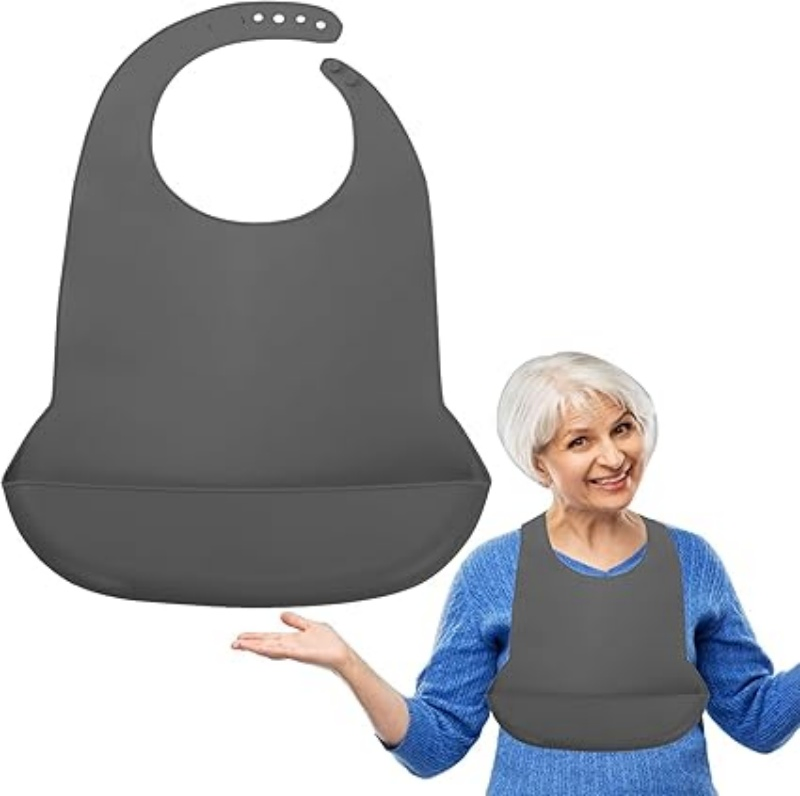 Elderly Senior Feeding Bibs Adjustable Waterproof Silicone Adult Bib for Eating