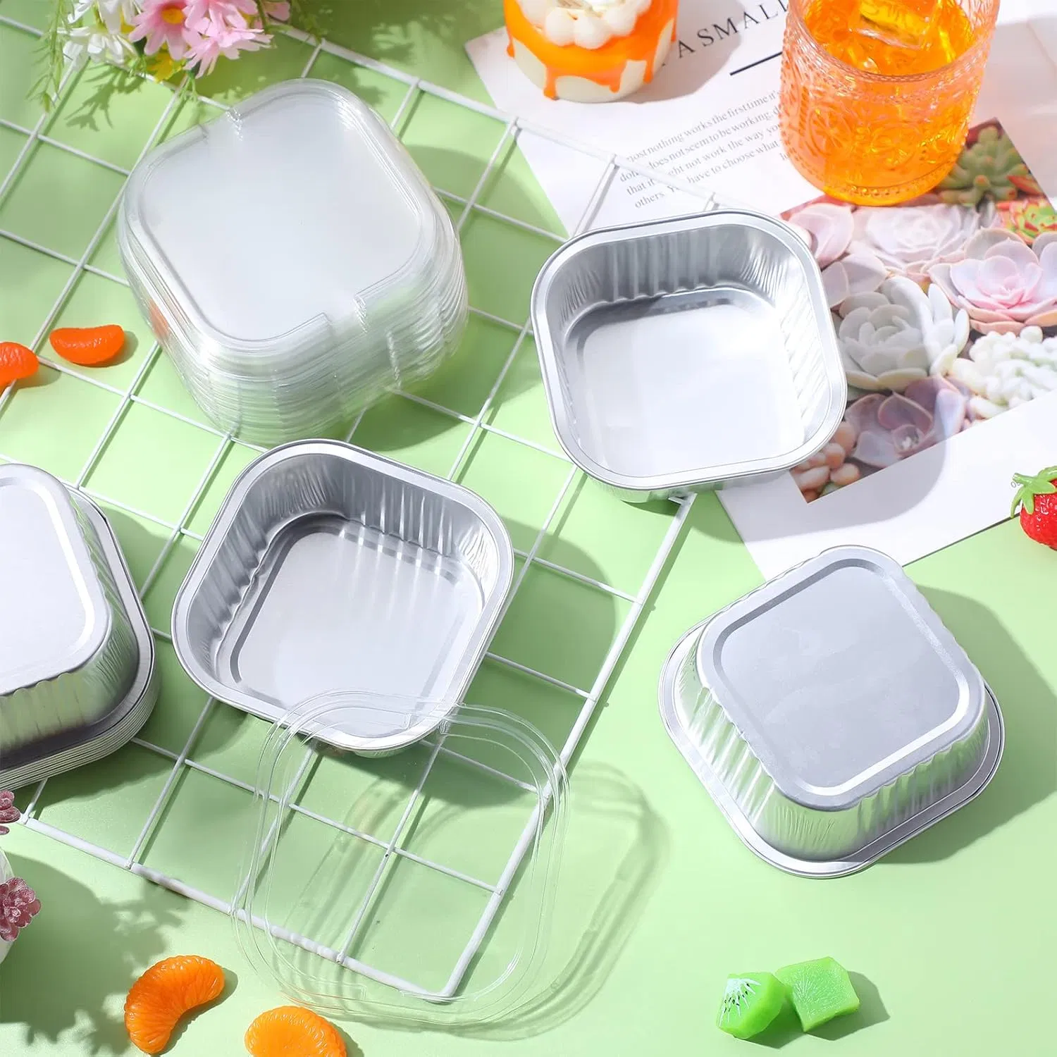 Aluminum Foil Container Mini Square Baking Pan with Lid