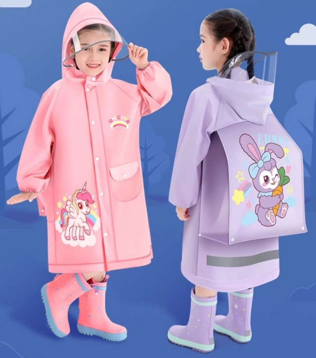 Outdoor Waterproof Eco-Friendly EVA Children Hiking Cartoon Printing Raincoat for Kids