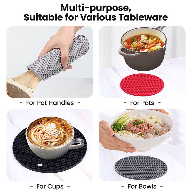 Daily-Use Round Hot Pot Holders Heat Resistant Non-Slip Silicone Trivets for Table Protector