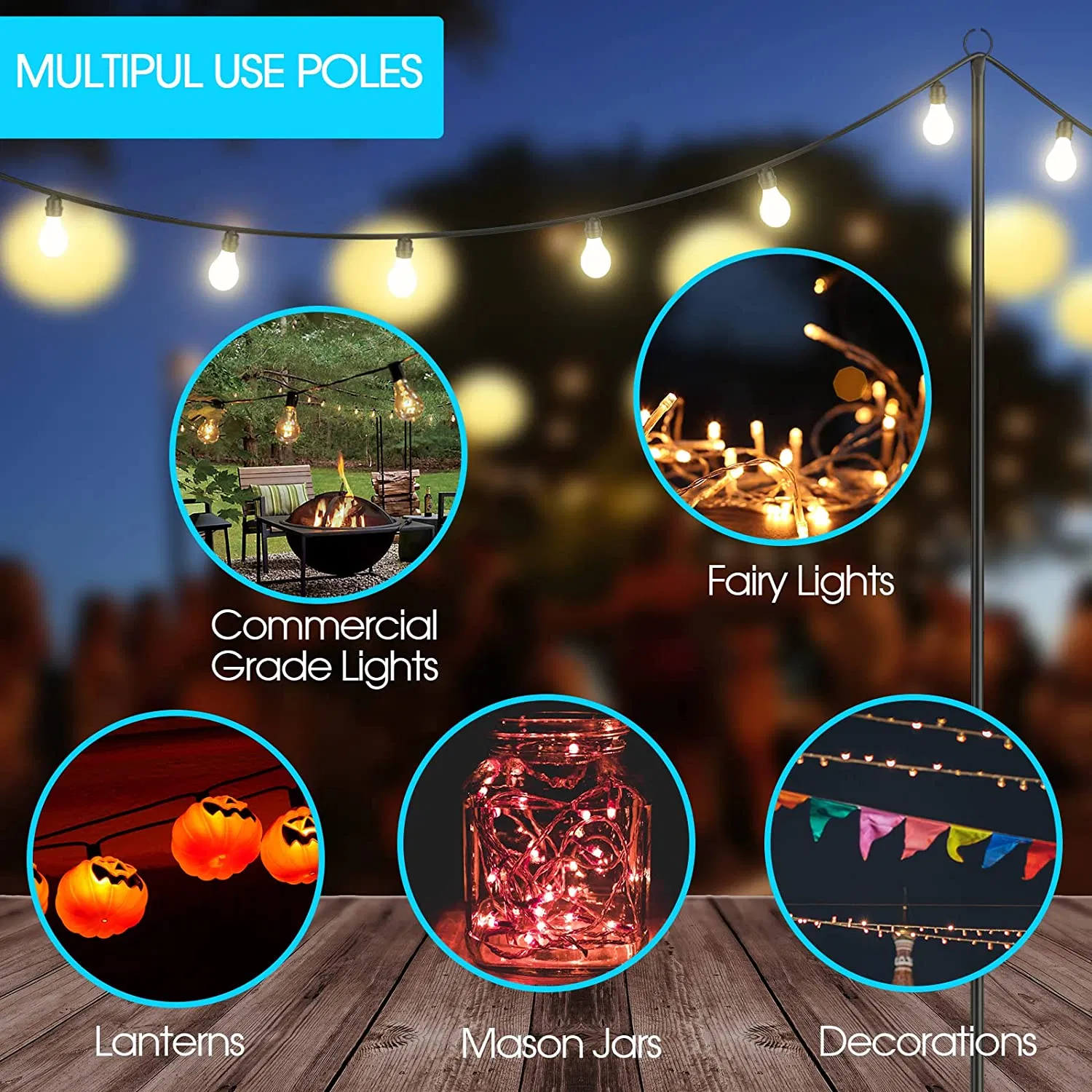 Hopesun Garden String Light Pole Decorative Holiday Styling String Light Poles for Outdoors