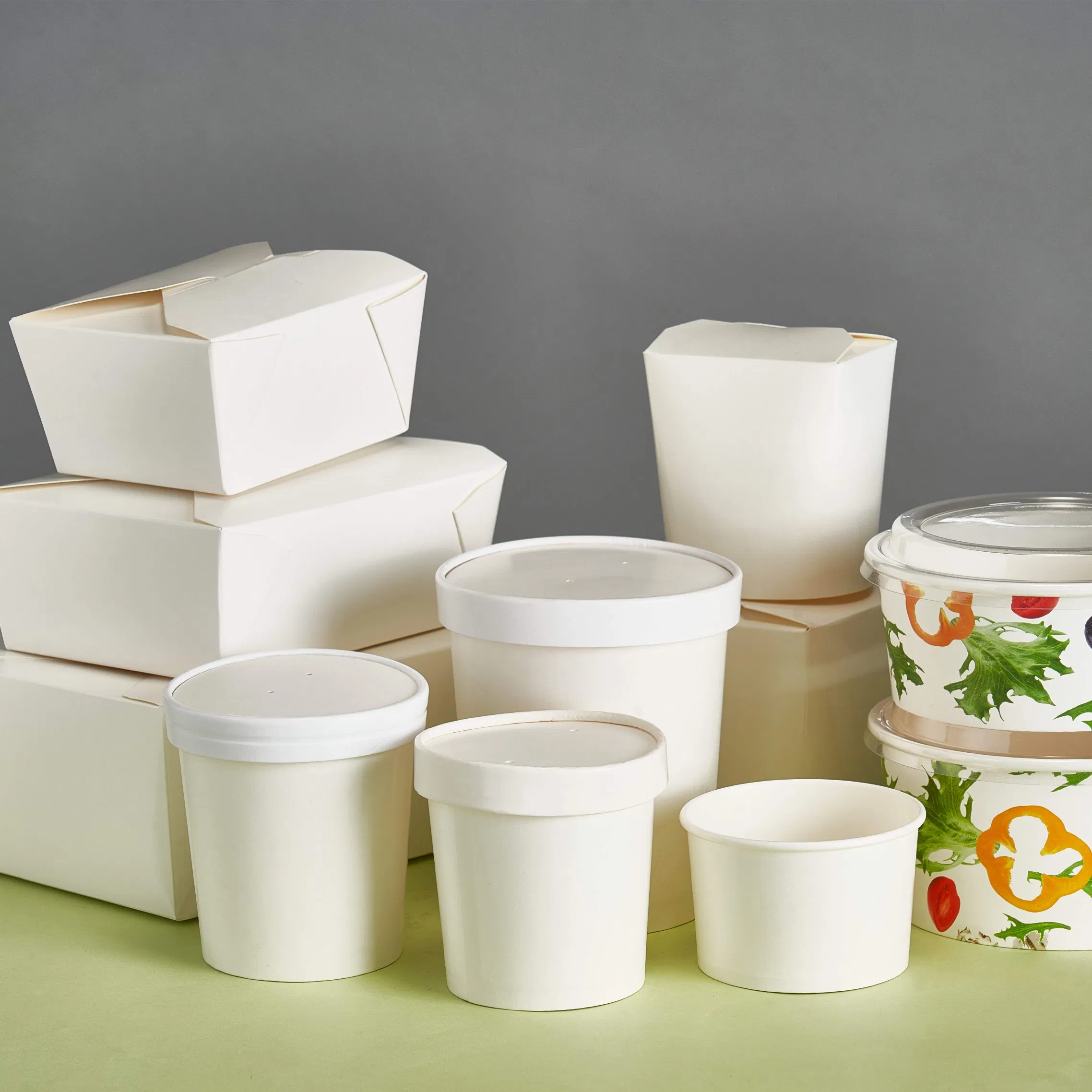 Food Packaging Brown White Paper Soup Containers with Paper Lid Grease Proof