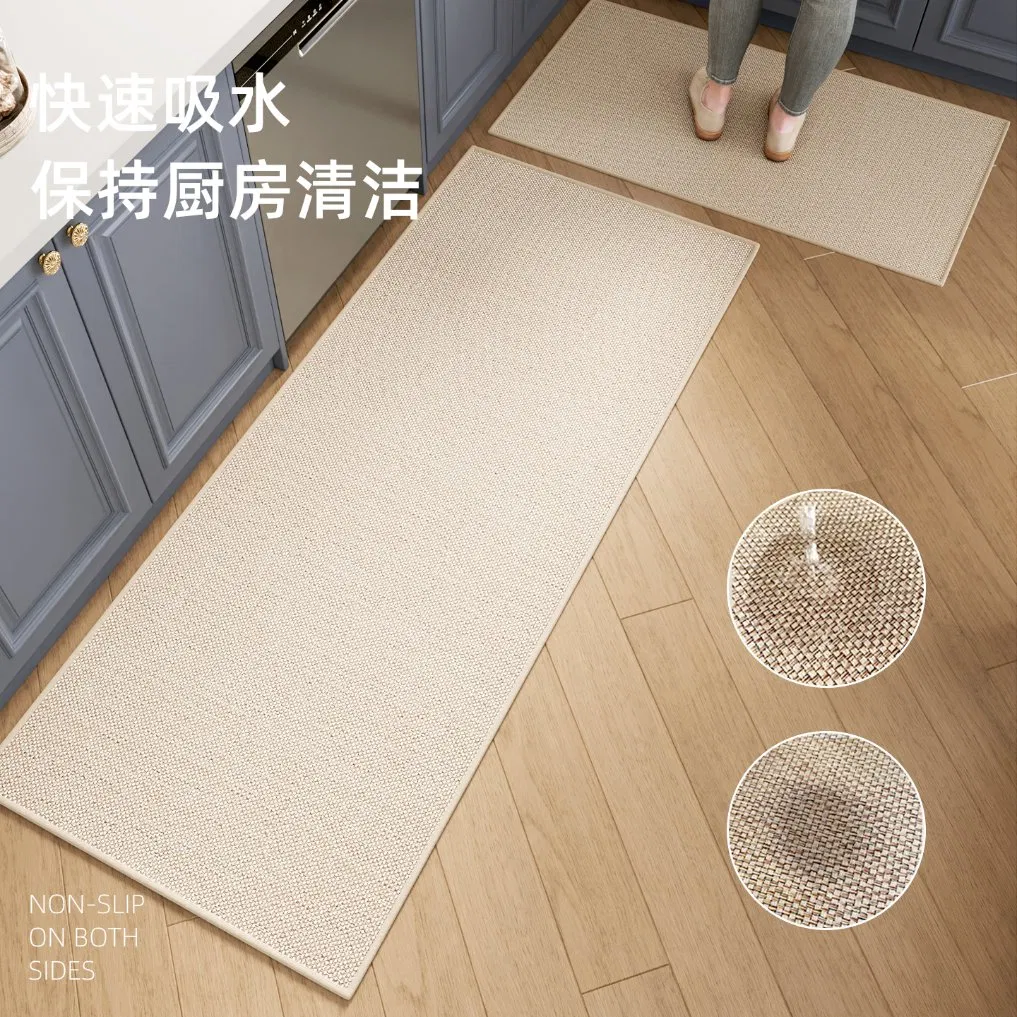 Multi-Purpose Non Skid Rubber Backing Modern Kitchen Floor Mat Faux Linen Mat