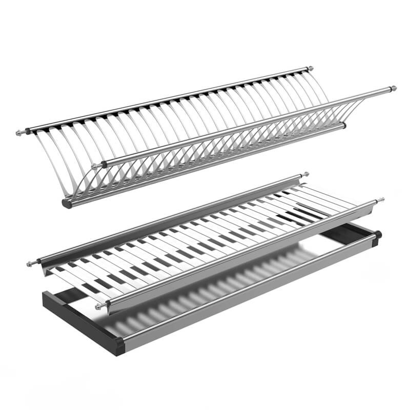 Kitchen Cabinet Stainless Steel Dish Rack – Built-in Double-Layer Storage Pull-out Basket, Hanging Cabinet Drainer Shelf