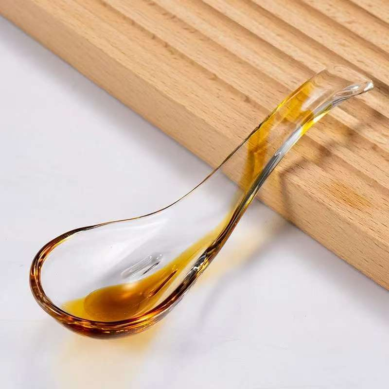 Custom Glass Tableware High Borosilicate Glass Soup Spoon Long Hand Rice Spoon