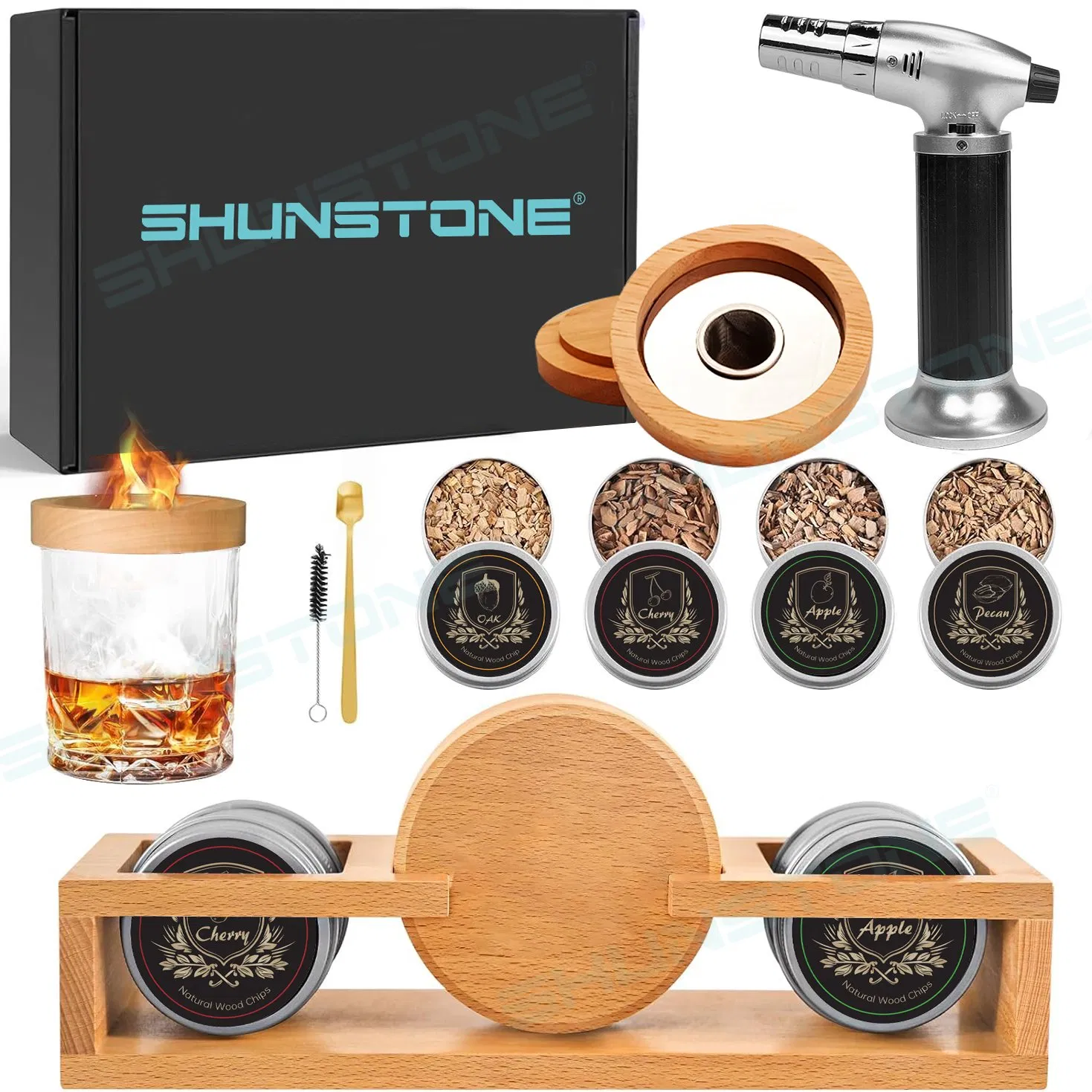 Creative Old Fashioned Cocktail Smoker Kit with Stand Torch Wood Chips Whiskey Smoker Gift Set for Whiskey Bourbon Cocktail