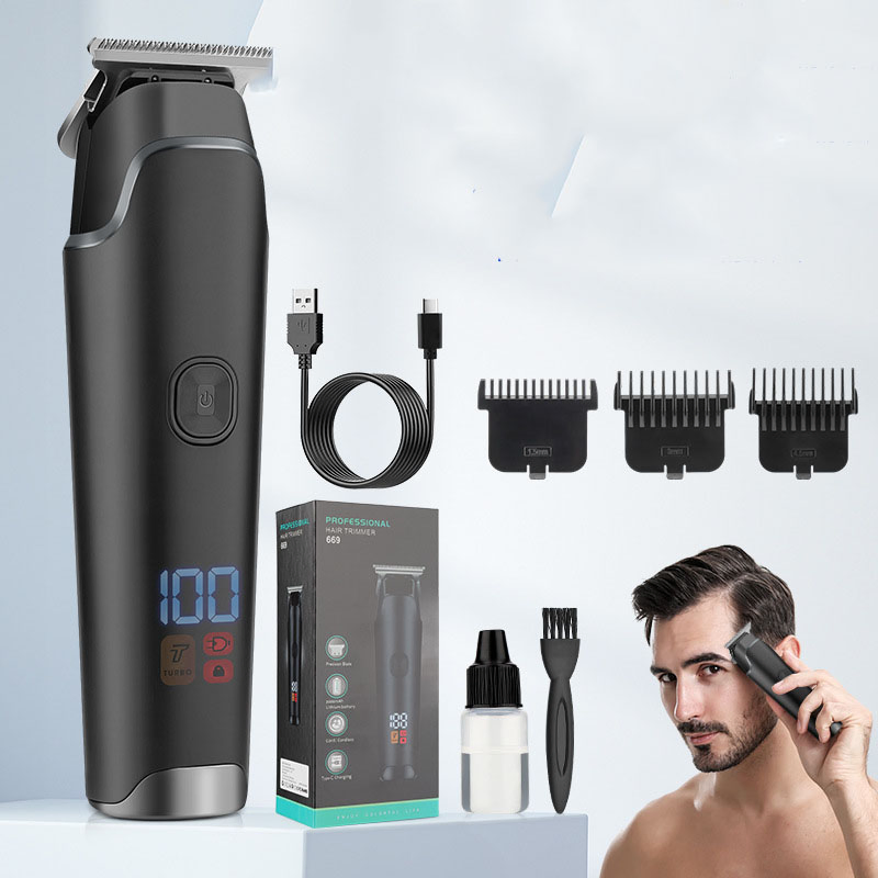 New LCD Digital Display Men's Hair Clippers Salon Carving Electric Push Clippers