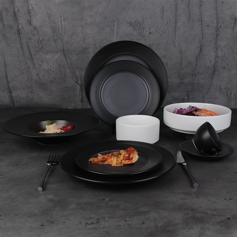 in Stock Coffee Cryptolalia Western Black Hotel Porcelain Ceramic Tableware Dinner Set