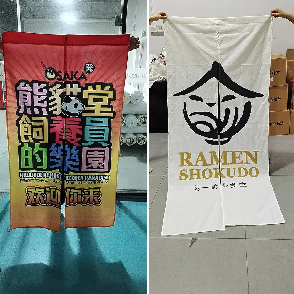 Wholesale Cheap Cotton Linen Customize Size Logo Linen Like Kitchen House Doorway Restaurant Japanese Noren Curtain with Dye-Sublimation Printing for Hotel Deco