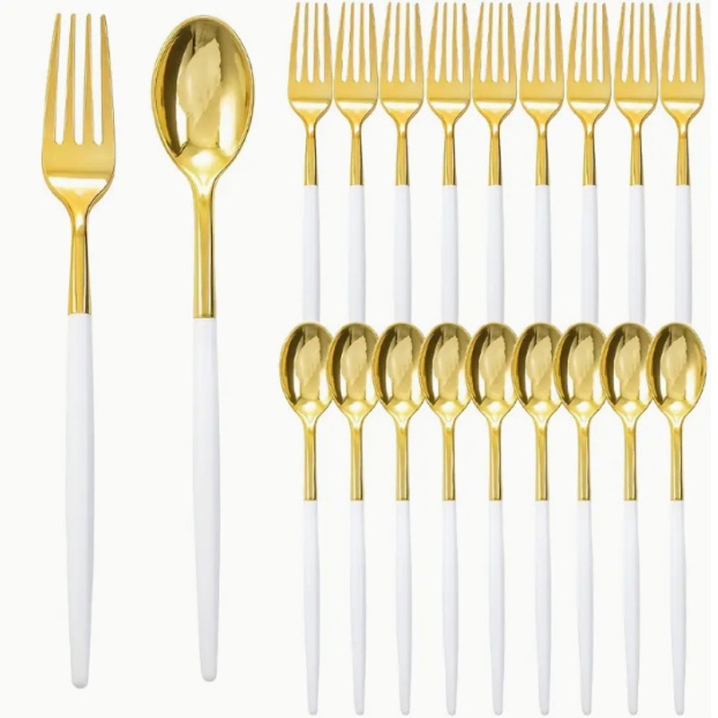 Wholesale Electroplated Plastic Disposable Knife, Fork and Spoon Cutlery Set Tableware
