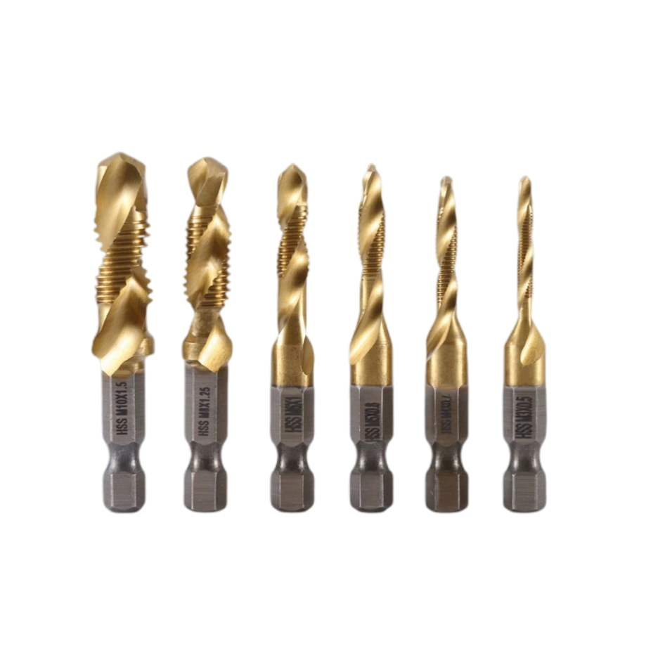 HSS Metric Hex Shank High Speed Steel Spiral Flute 2-In1 Combination Drill and Tap Bit Set M6 X 1.0