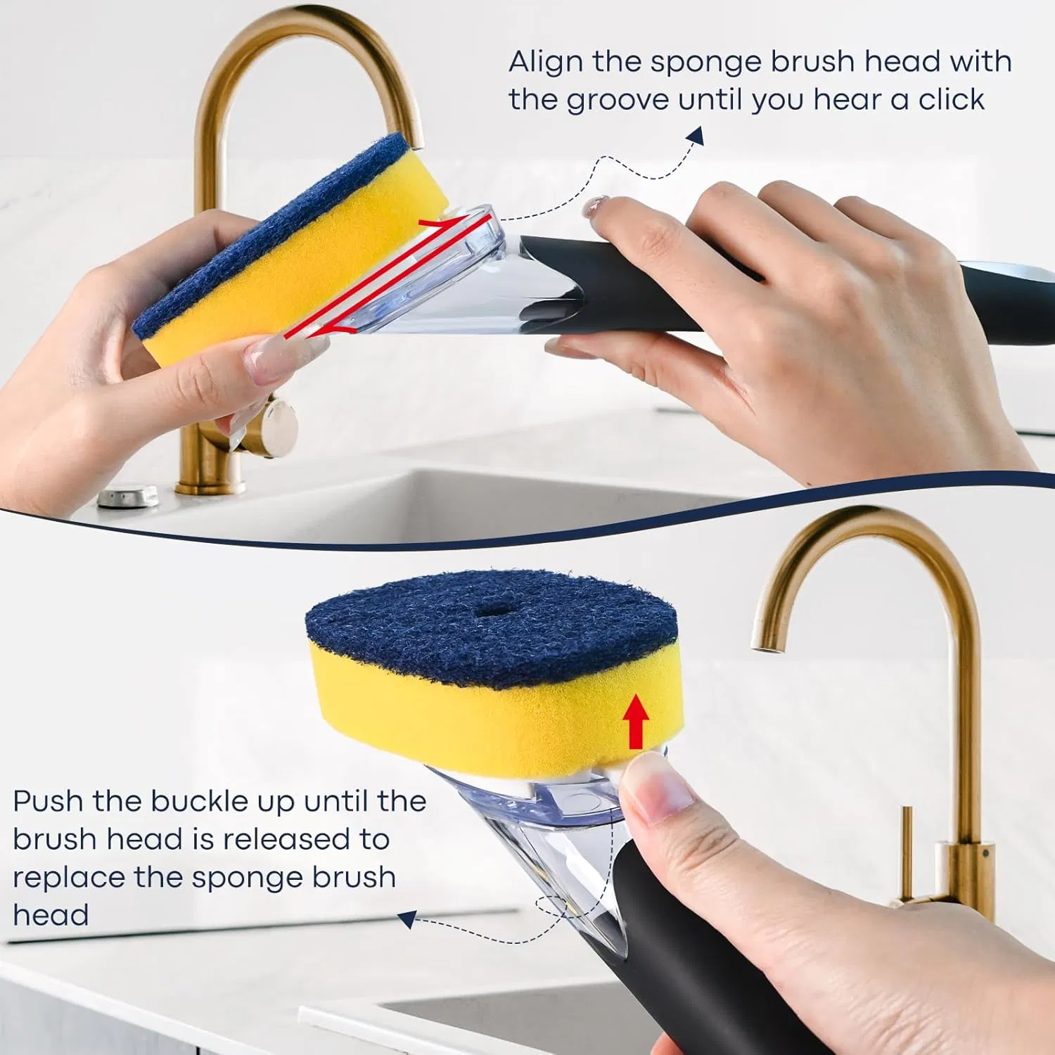 Sponge Brush Refills Dish Brush, 2 Pack Soap Dispenser Dish Refills, Scrub Replacement Head for Scrubber, Sponge Replacement Head Fits Soap Dispensing