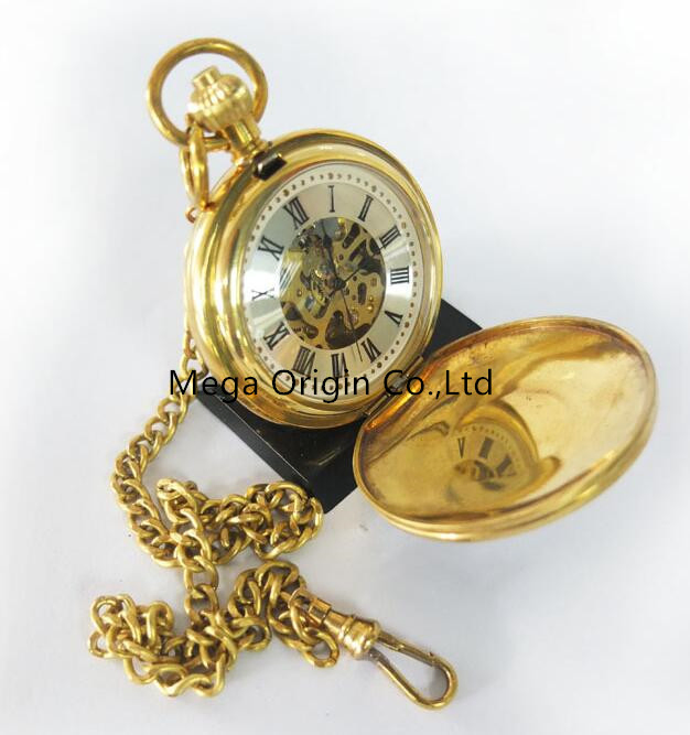 Custom Made Antique Gold Mechanical Skeleton Pocket Watch for Men Ladies Gift