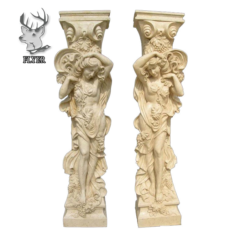Home Decorative Marble Carving Lady Statue Pillars Carved Stone Woman Figure Sculpture