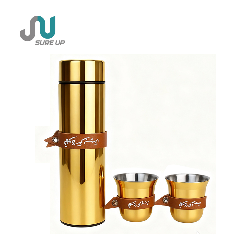 Sure up 500ml Stainless Steel Vacuum Thermos Gift Set with 2 Glass Cups-24+ Hours Thermal Insulation Portable Business Gift