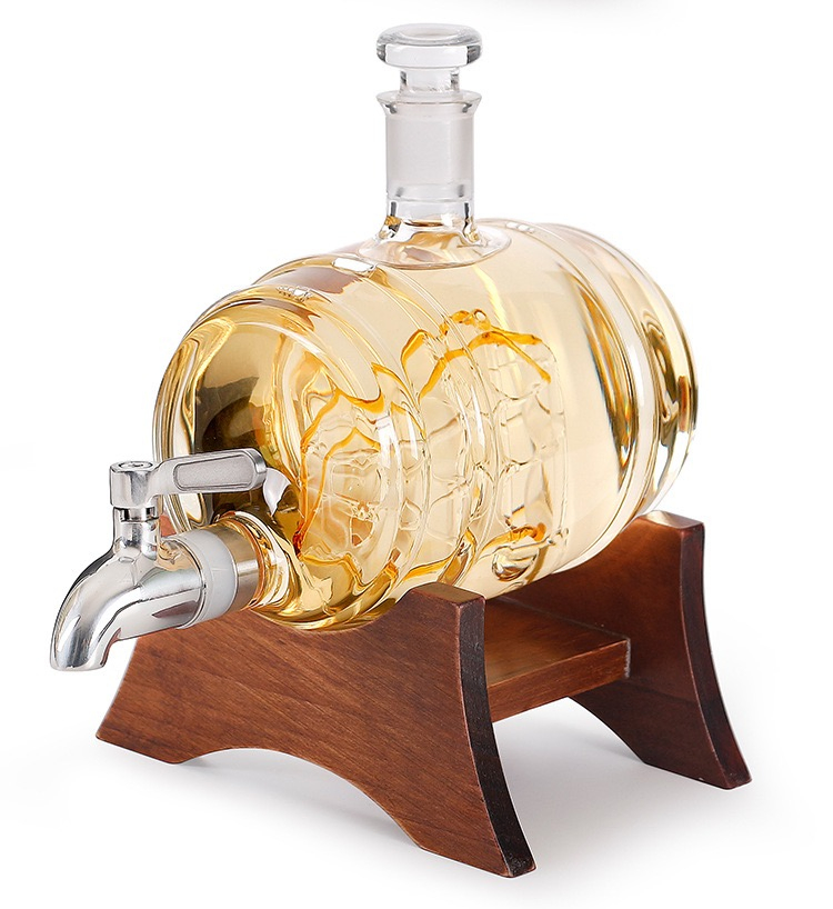 Creative Wine Whiskey Decanter Bottle Barrel, Glass Wine Barrel