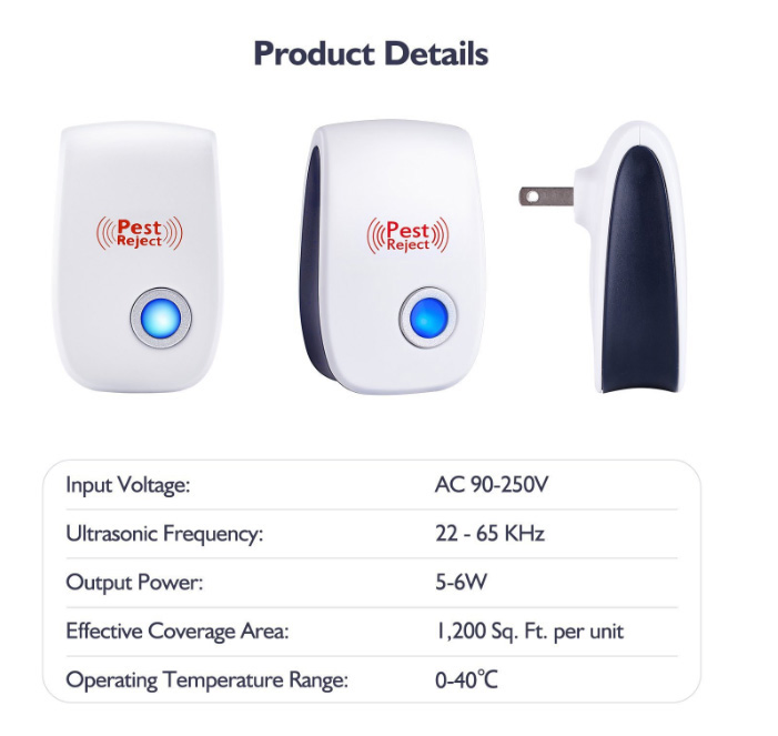 Sonic Mosquito Repellent Support Various Plugs 1, 200 Sq Effective Per Unit