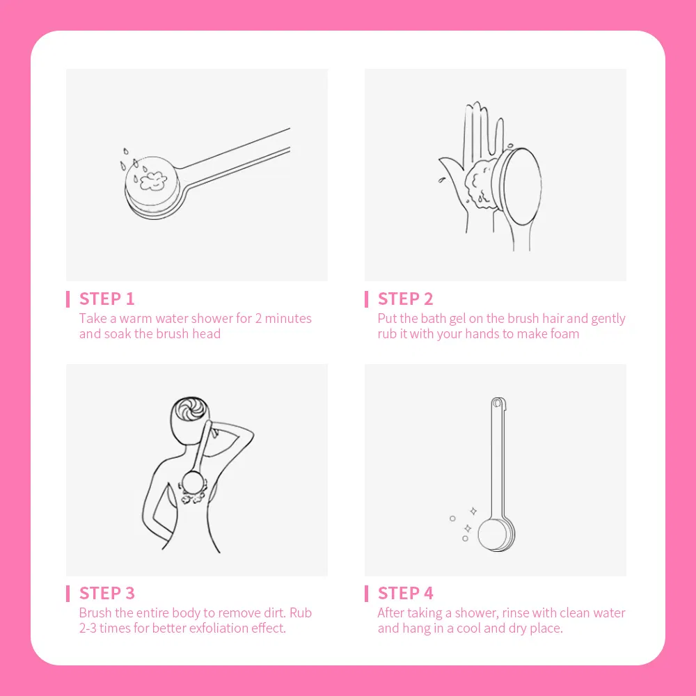 Double Sided Plastic Long Handle Shower Wet Dry Body Rubbing Washing Brush