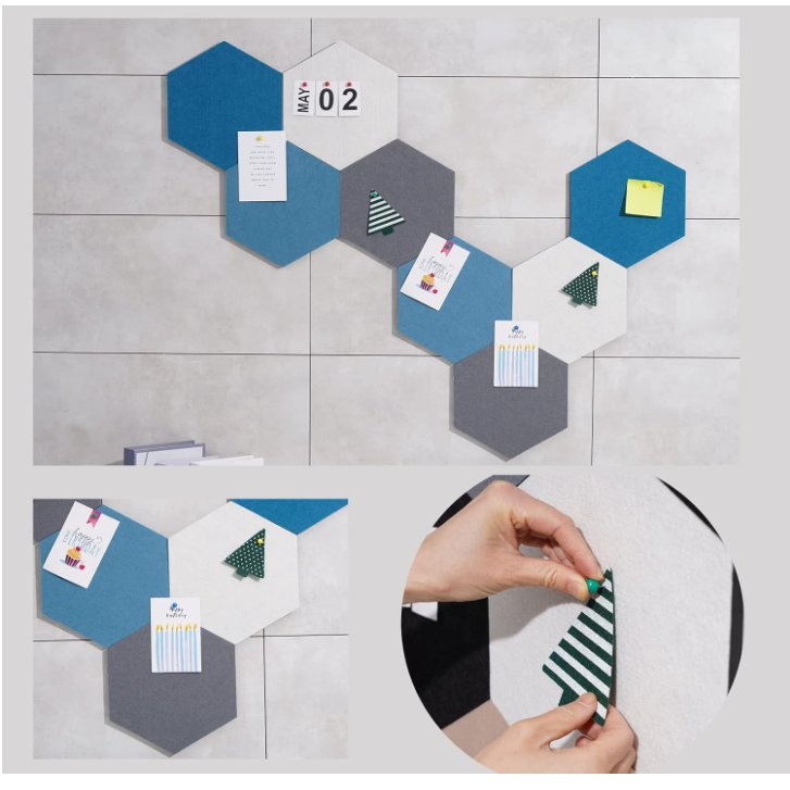 8PCS Hexagon Felt Cork Board Tiles, Self Adhesive DIY Bulletin Board Pin Board for Office School Home Wall Decor Stickers Memos Photos Display