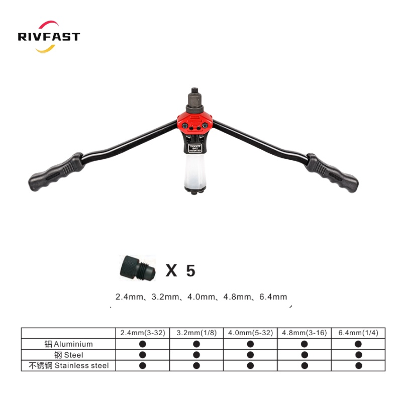 Набор заклепочника 1/4, 5 насадок, металлический