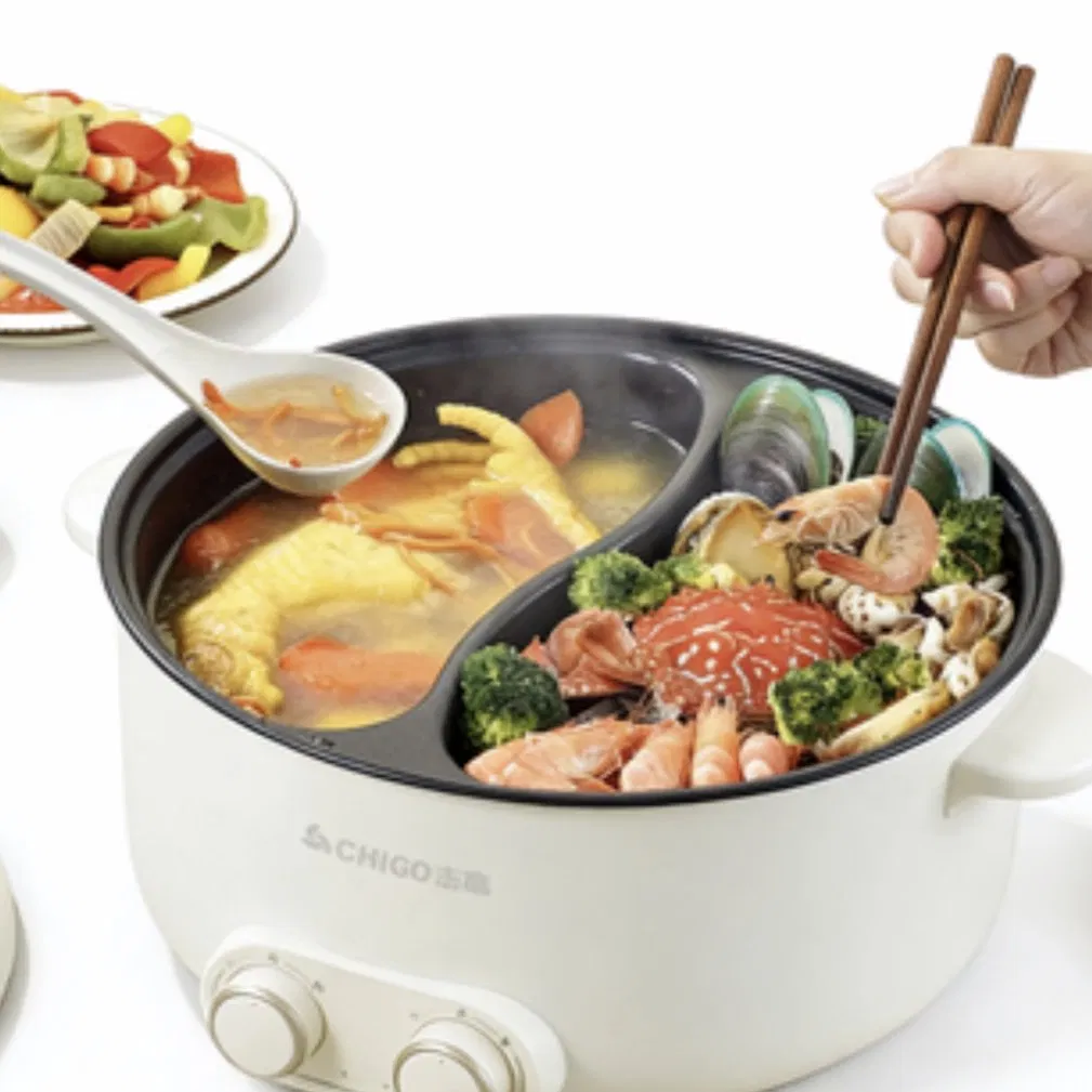 Dual-Flavor Electric Hot Pot Grill 2-in-1 Shabu Shabu Cooker