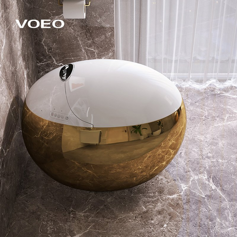 Luxury Floor Mounted Gold Egg Shaped Toilet Bowl Tankless Intelligent Smart Toilet