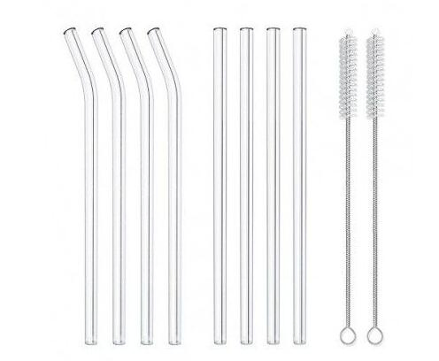 Reusable Eco Friendly BPA Free Straight /Bent Glass Drinking Straw with Cleaning Brush