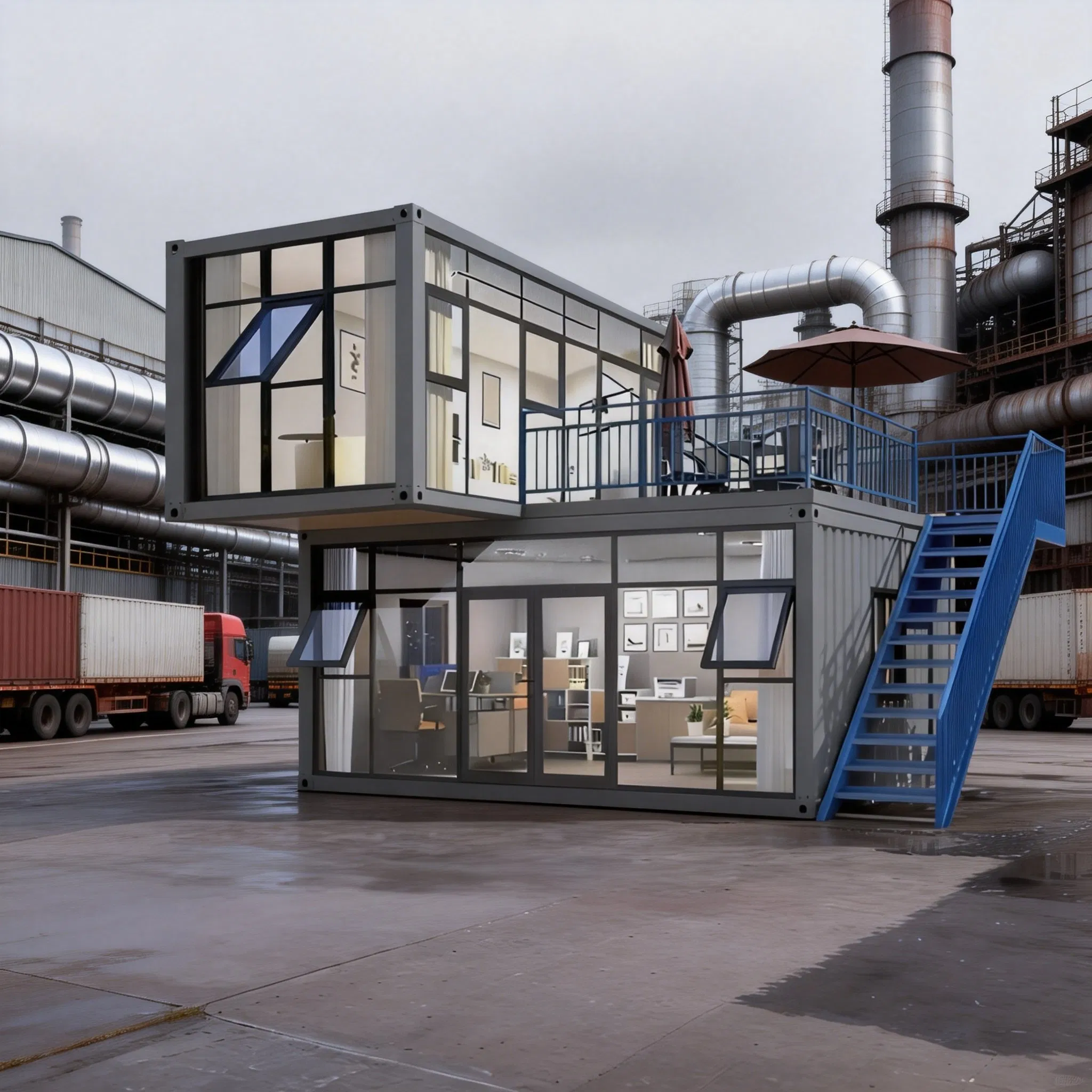 Customized Steel and Glass Structure Insulated Modular Office Container House Prefabricated House