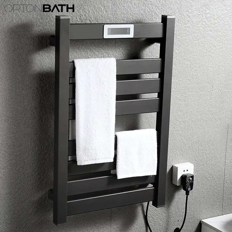 Ortonbath Towel Warmer with Built-in Timer for Bath Hardwired Heated Drying Rack Straight Bars Mirror Polish