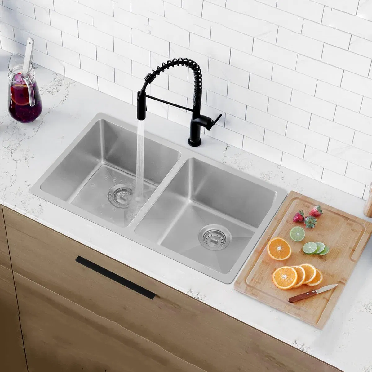 Factory Price Customization High Quality Top Mount Handmade 304 Stainless Steel Undermount Double Bowl Kitchen Sinks