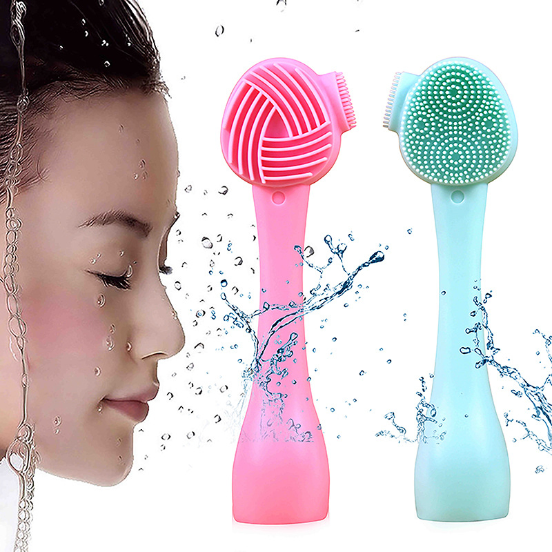 Cross-Border Wholesale Silicone Face Brush Dual-Headed 2-in-1 Cleanser for Cleaning Makeup Removal & Clay Mask