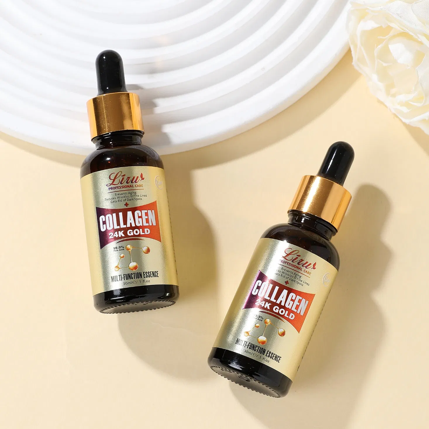 Private Label Skin Care Brightening Hyaluronic Acid Essence 24K Gold Collagen Face Serum