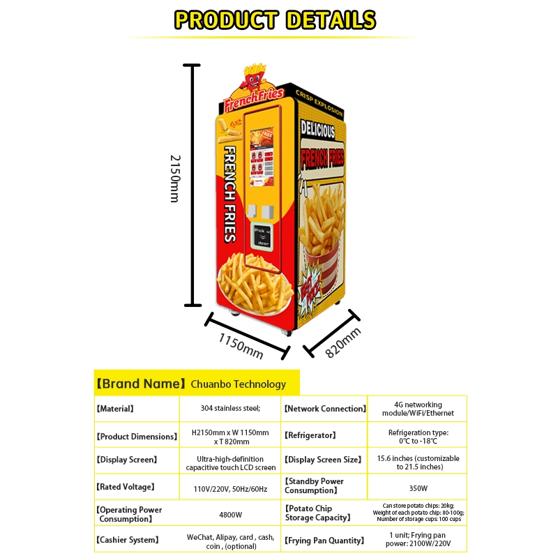 Factory Touch Screen Potato Chips Smart Automatic Fast Food French Fries Vending Machine