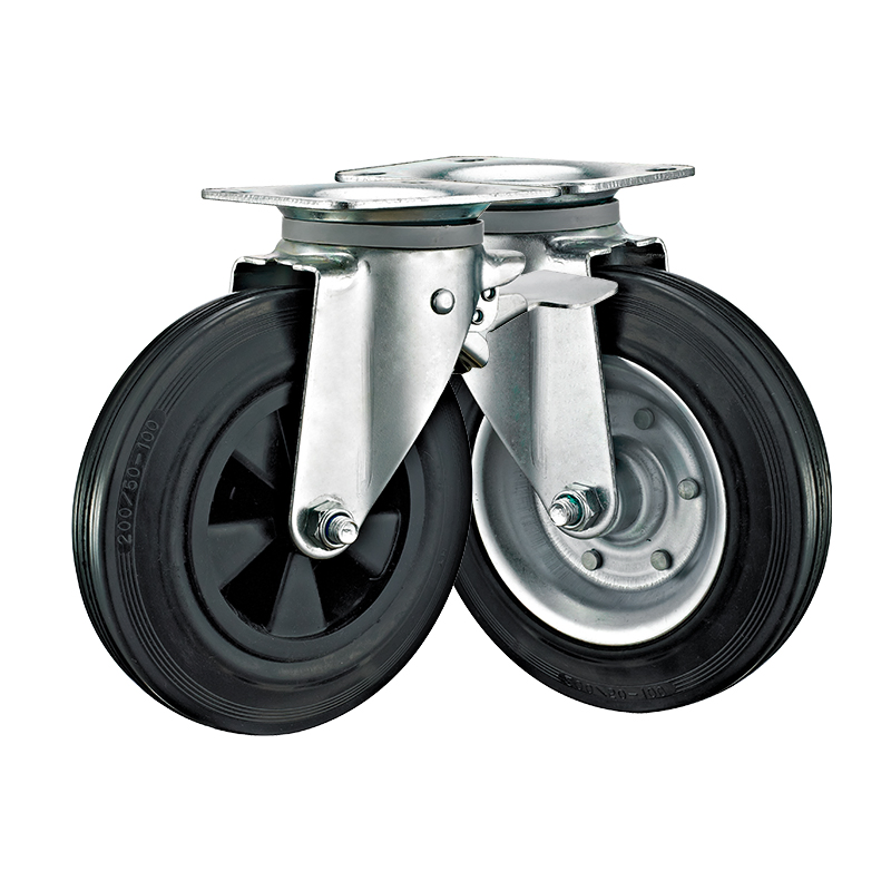 6"8" Industrial Plastic Core Rubber Waste Can Casters Trash Bin Wheel Castor