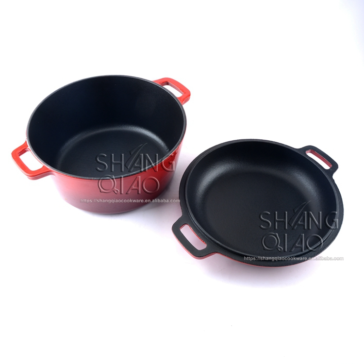 Эмалированная чугунная утятница 2-в-1 с крышкой-сковородой 26 см