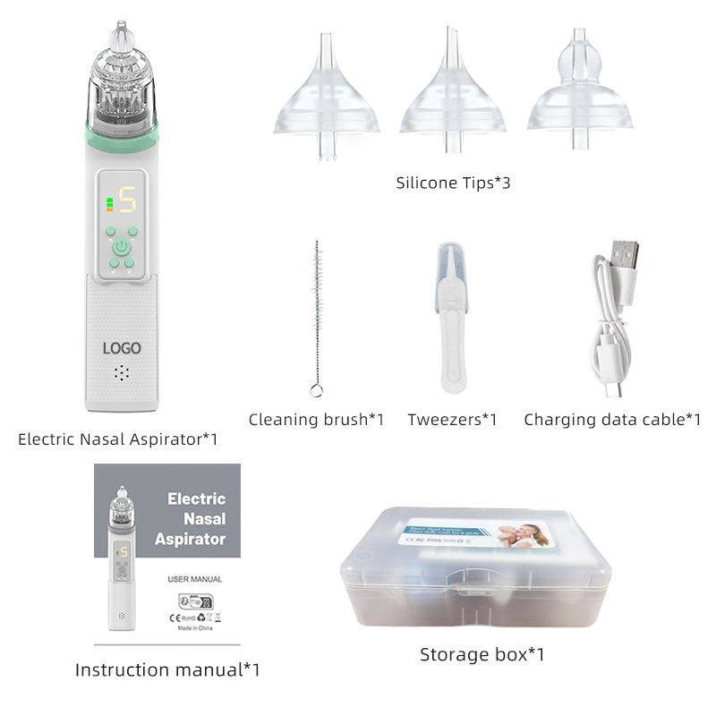 Custom Baby Electric Nose Mucus Rechargeable Nasal Aspirator with 3 Silicone Tips