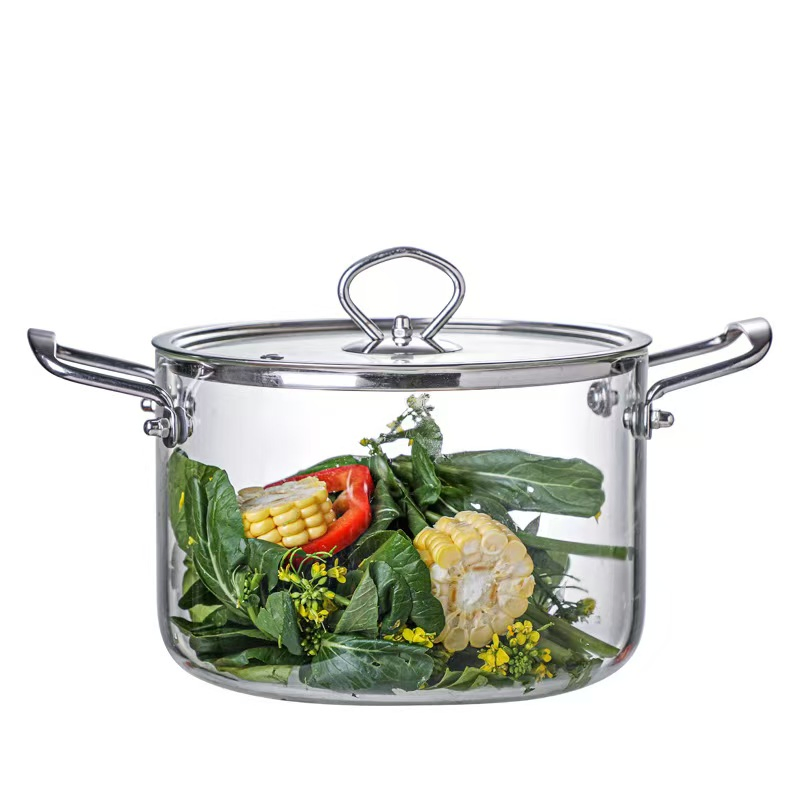 High Borosilicate Glass Pot 2.5/3.5/4.5/5.5L with Iron Handle Saucepan Heat-Resistant Cookware