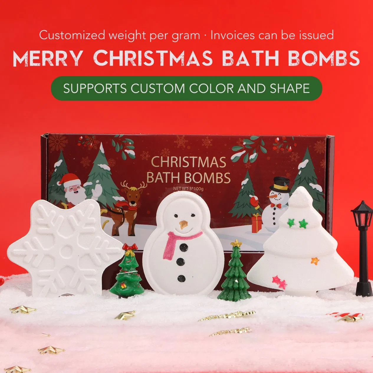 Holiday Themed Bath Bombs Festive Snowman Snowflake Christmas Tree Bath Bombs Set
