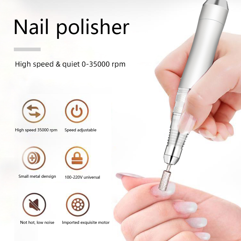Portable Nail Drill Machine 35000rpm Rechargeable Electric Manicure Tool Nail Gel Polish
