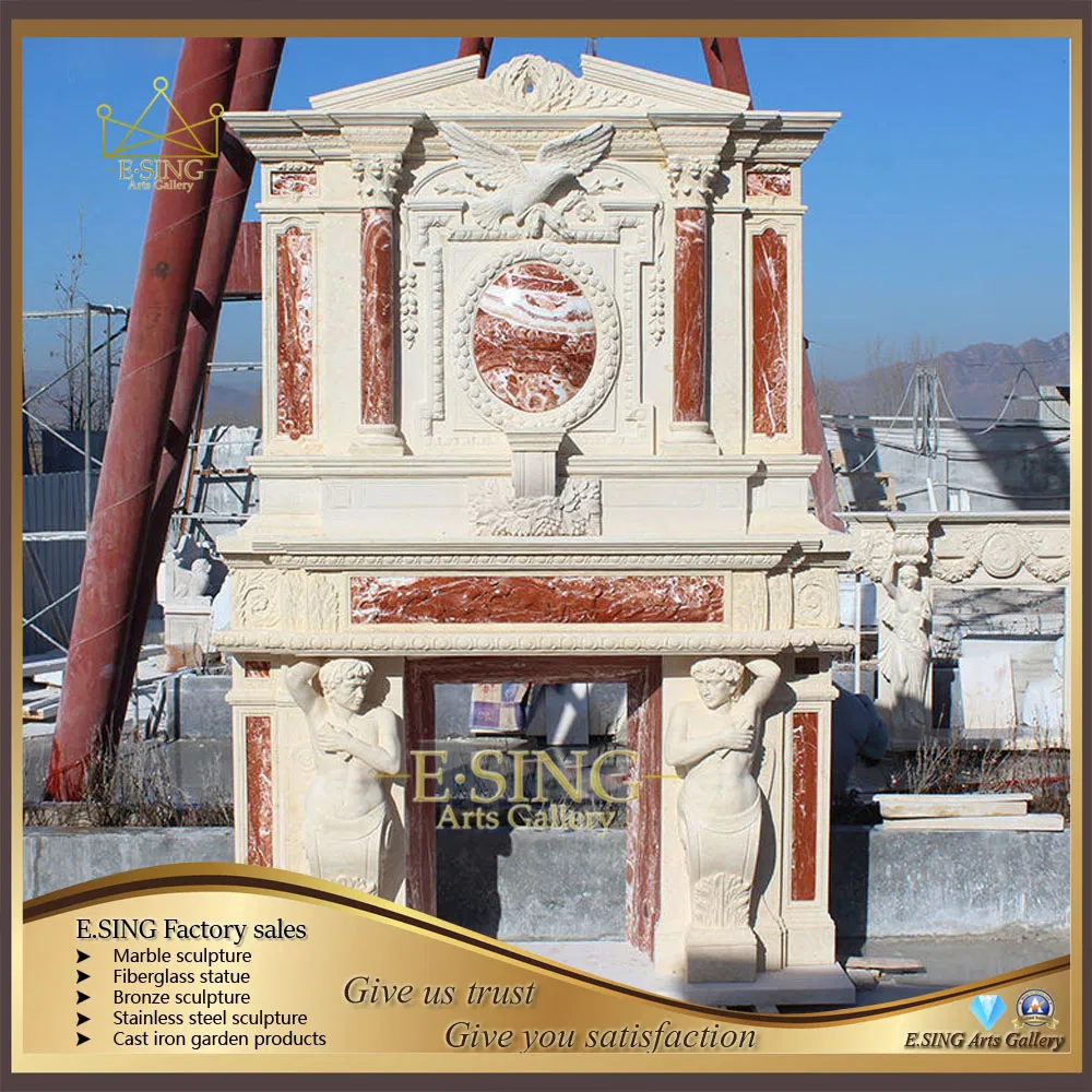 High-Quality Luxurious Character Sculptures Beige Marble Fireplace Mantle
