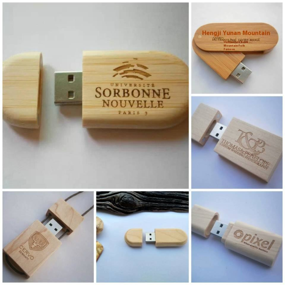 Rotatable Bamboo USB Flash Drive Custom Logo 512MB-128GB for Corporate Promotion