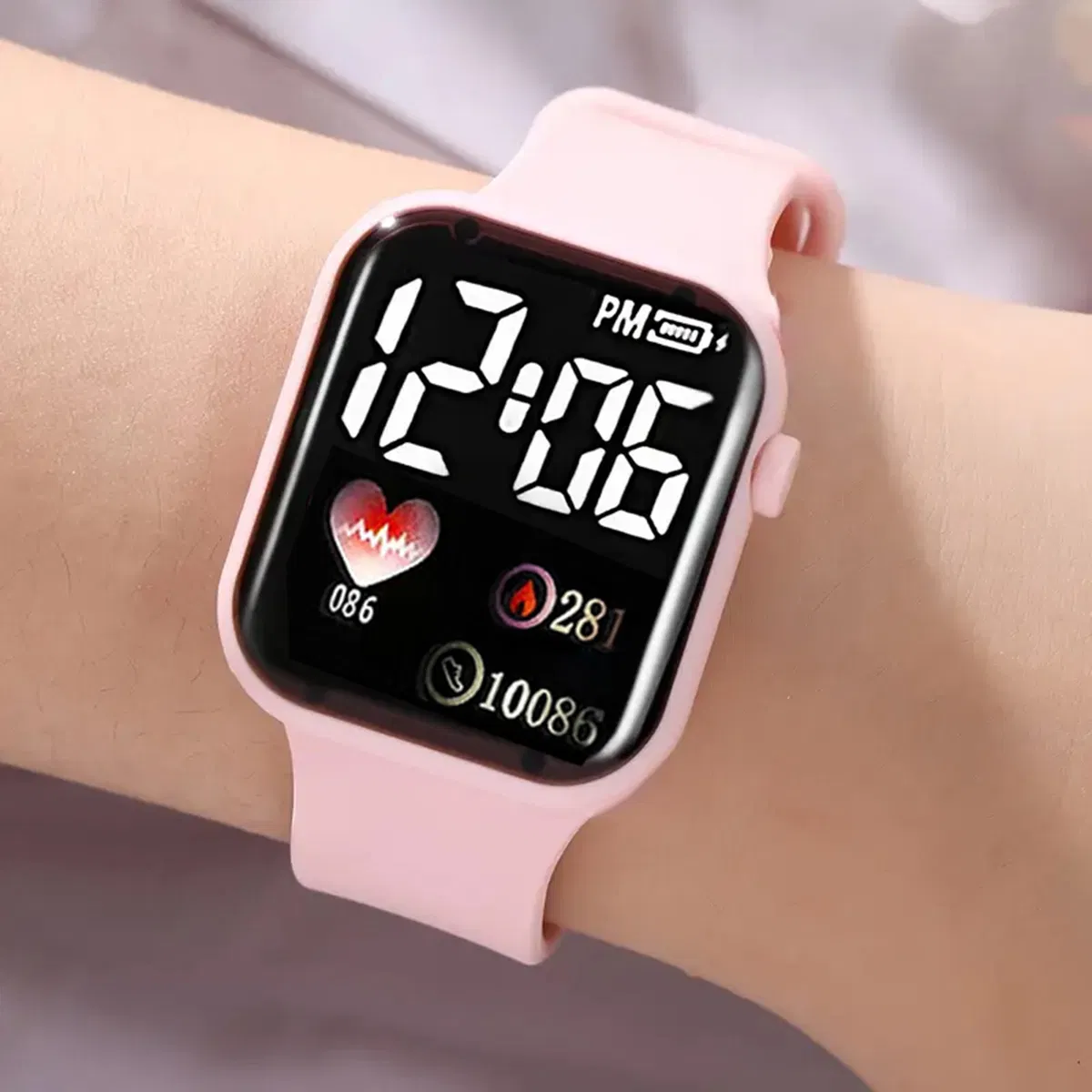 Pink Digital Watch Set Girl LED Light Watch Set